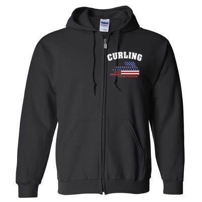 America Curling Rock American Curlers Usa Flag Winter Sports Gift Full Zip Hoodie