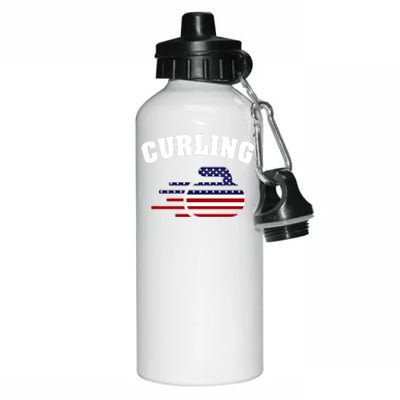 America Curling Rock American Curlers Usa Flag Winter Sports Gift Aluminum Water Bottle