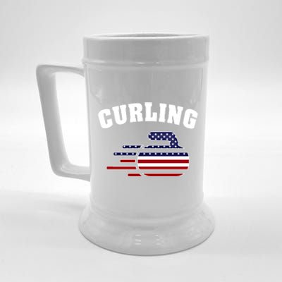 America Curling Rock American Curlers Usa Flag Winter Sports Gift Beer Stein