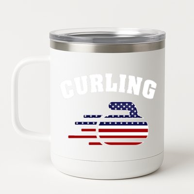 America Curling Rock American Curlers Usa Flag Winter Sports Gift 12 oz Stainless Steel Tumbler Cup