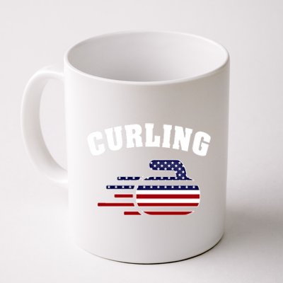 America Curling Rock American Curlers Usa Flag Winter Sports Gift Coffee Mug