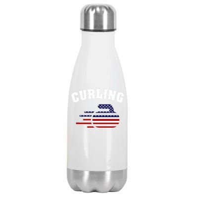 America Curling Rock American Curlers Usa Flag Winter Sports Gift Stainless Steel Insulated Water Bottle