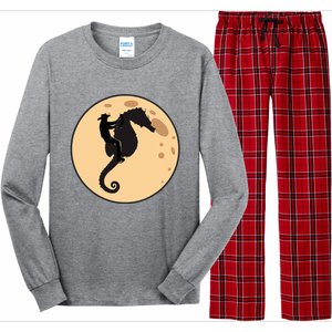 A Cowboy Riding A Seahorse Silhouetted Against A Full Moon Long Sleeve Pajama Set