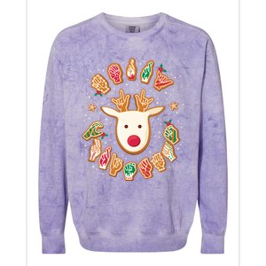 Asl Christmas Reindeer American Sign Language Gingerbread Cute Gift Colorblast Crewneck Sweatshirt