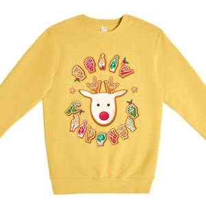 Asl Christmas Reindeer American Sign Language Gingerbread Cute Gift Premium Crewneck Sweatshirt