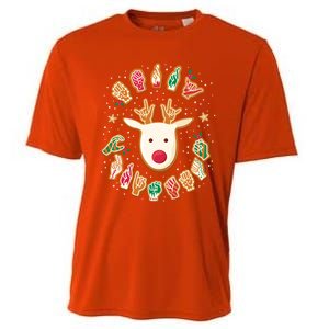 Asl Christmas Reindeer American Sign Language Gingerbread Cute Gift Cooling Performance Crew T-Shirt