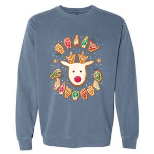 Asl Christmas Reindeer American Sign Language Gingerbread Cute Gift Garment-Dyed Sweatshirt