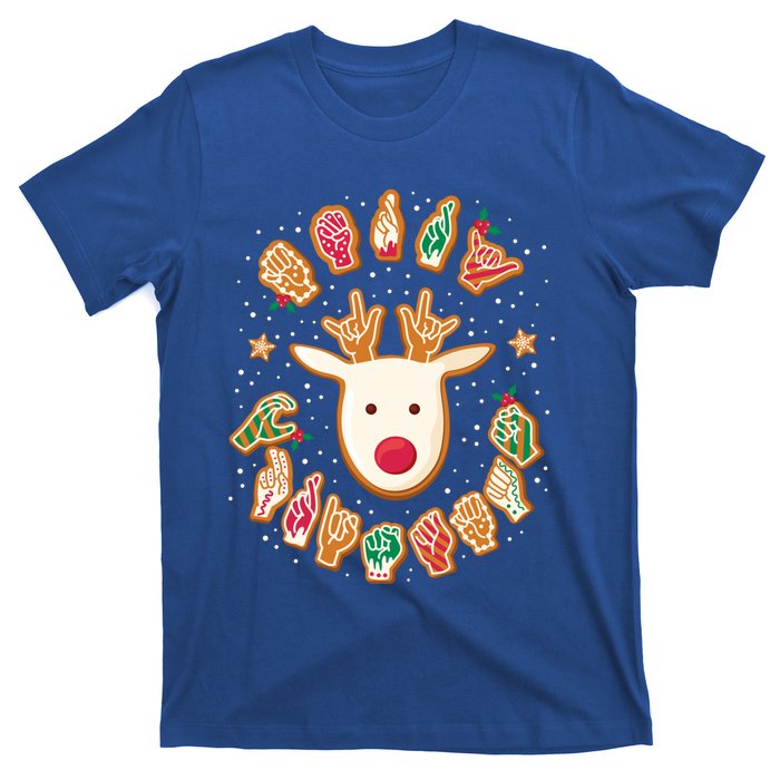 Asl Christmas Reindeer American Sign Language Gingerbread Cute Gift T-Shirt