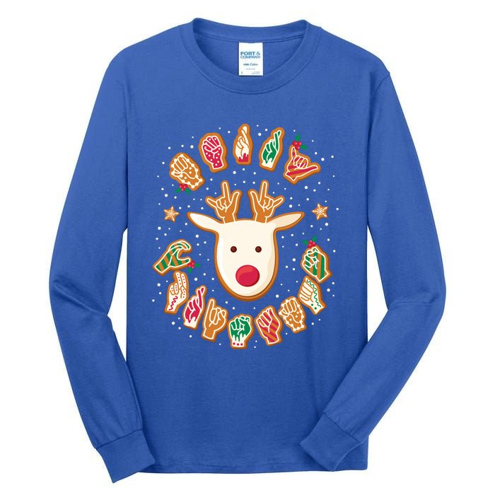 Asl Christmas Reindeer American Sign Language Gingerbread Cute Gift Tall Long Sleeve T-Shirt