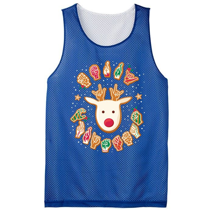 Asl Christmas Reindeer American Sign Language Gingerbread Cute Gift Mesh Reversible Basketball Jersey Tank