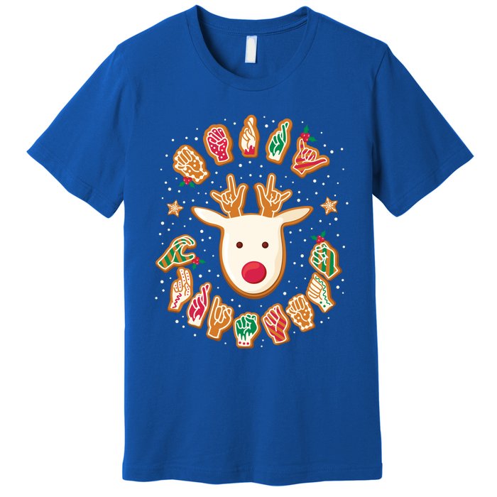 Asl Christmas Reindeer American Sign Language Gingerbread Cute Gift Premium T-Shirt