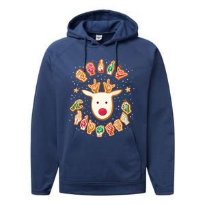 Asl Christmas Reindeer American Sign Language Gingerbread Cute Gift Performance Fleece Hoodie