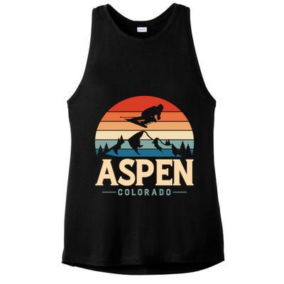 Aspen Colorado retro design is for travelers Ladies PosiCharge Tri-Blend Wicking Tank