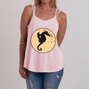 A Cowboy Riding A Seahorse Silhouetted Against A Full Moon Women's Strappy Tank