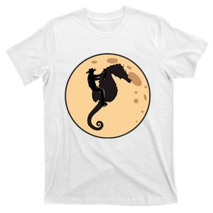 A Cowboy Riding A Seahorse Silhouetted Against A Full Moon T-Shirt