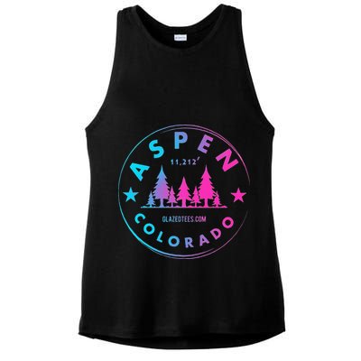 Aspen Colorado Retro Big Mountain Forest Ladies PosiCharge Tri-Blend Wicking Tank