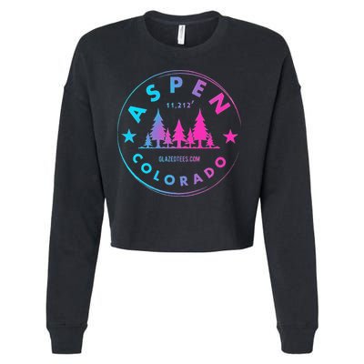 Aspen Colorado Retro Big Mountain Forest Cropped Pullover Crew