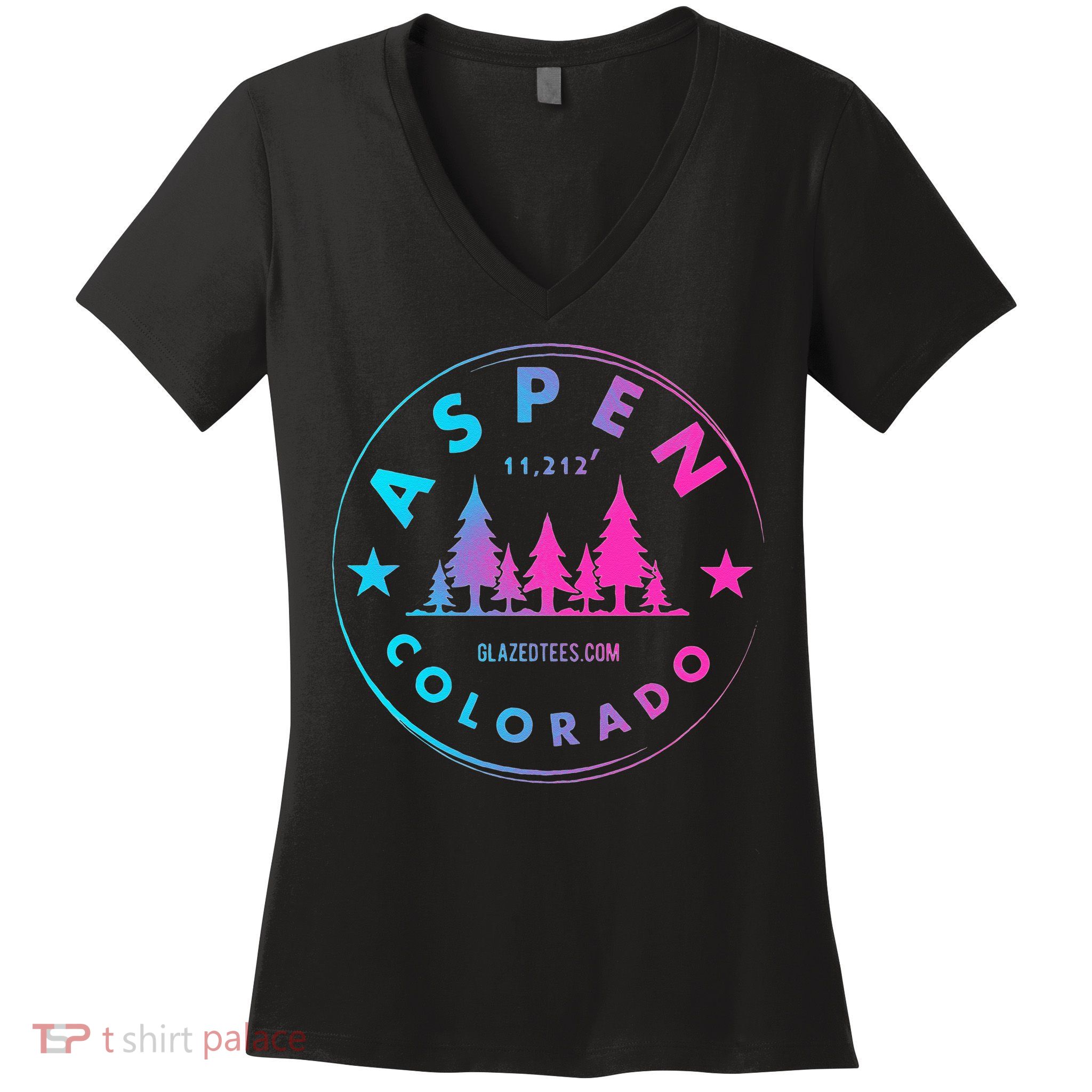 Aspen Colorado Retro Big Mountain Forest Women's V-Neck T-Shirt