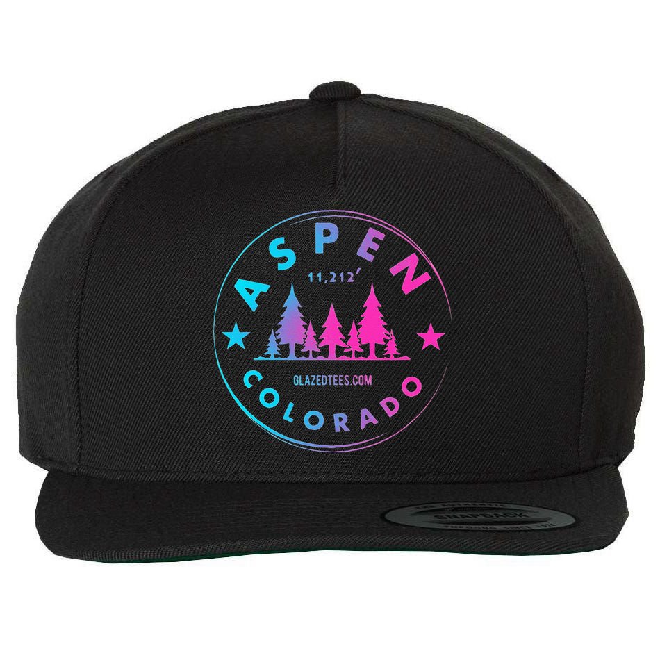 Aspen Colorado Retro Big Mountain Forest Wool Snapback Cap