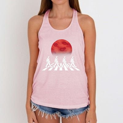 Astronaut Crossing Road Mars Planet Cosmonaut Spaceman Women's Knotted Racerback Tank