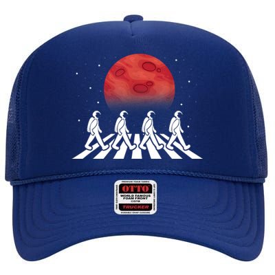 Astronaut Crossing Road Mars Planet Cosmonaut Spaceman High Crown Mesh Back Trucker Hat