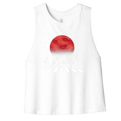 Astronaut Crossing Road Mars Planet Cosmonaut Spaceman Women's Racerback Cropped Tank