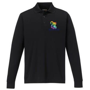 Ally Cat Retro Rainbow Lgbtq Cool Gift Performance Long Sleeve Polo