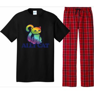 Ally Cat Retro Rainbow Lgbtq Cool Gift Pajama Set