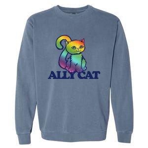 Ally Cat Retro Rainbow Lgbtq Cool Gift Garment-Dyed Sweatshirt