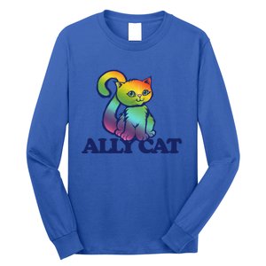 Ally Cat Retro Rainbow Lgbtq Cool Gift Long Sleeve Shirt