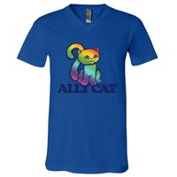 Ally Cat Retro Rainbow Lgbtq Cool Gift V-Neck T-Shirt