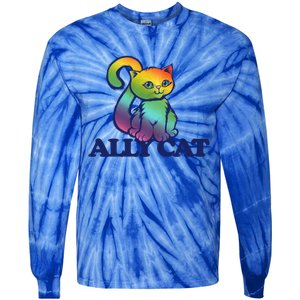 Ally Cat Retro Rainbow Lgbtq Cool Gift Tie-Dye Long Sleeve Shirt