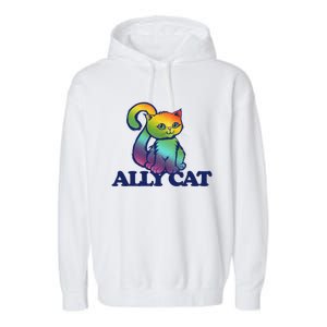 Ally Cat Retro Rainbow Lgbtq Cool Gift Garment-Dyed Fleece Hoodie