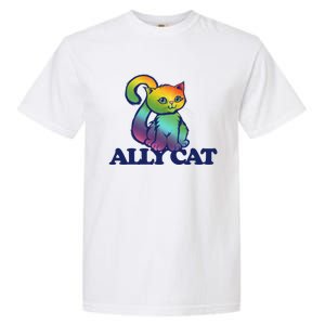 Ally Cat Retro Rainbow Lgbtq Cool Gift Garment-Dyed Heavyweight T-Shirt