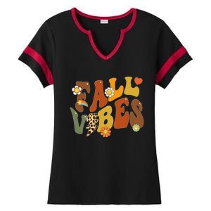 Autumn Chic Retro Leopard Circle Pumpkin for Thanksgiving Ladies Halftime Notch Neck Tee