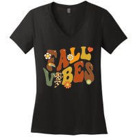 Autumn Chic Retro Leopard Circle Pumpkin for Thanksgiving Women's V-Neck T-Shirt