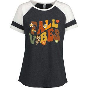 Autumn Chic Retro Leopard Circle Pumpkin for Thanksgiving Enza Ladies Jersey Colorblock Tee