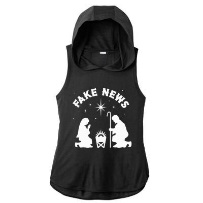 Anti Christmas Religion Atheist Fake News Nativity Scene  Ladies PosiCharge Tri-Blend Wicking Draft Hoodie Tank