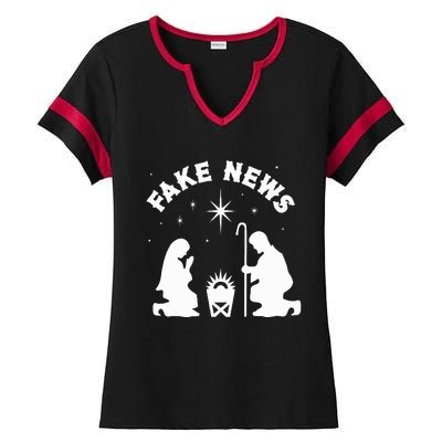 Anti Christmas Religion Atheist Fake News Nativity Scene  Ladies Halftime Notch Neck Tee