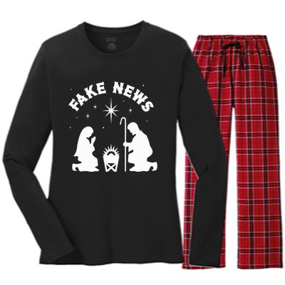 Anti Christmas Religion Atheist Fake News Nativity Scene  Women's Long Sleeve Flannel Pajama Set 