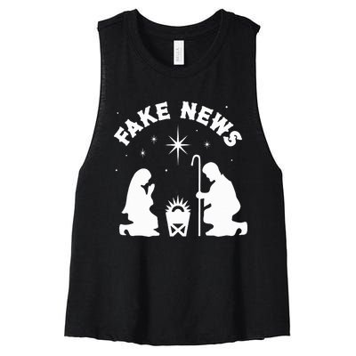 Anti Christmas Religion Atheist Fake News Nativity Scene  Women's Racerback Cropped Tank