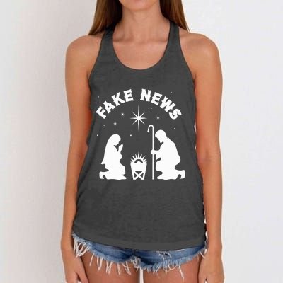 Anti Christmas Religion Atheist Fake News Nativity Scene  Women's Knotted Racerback Tank