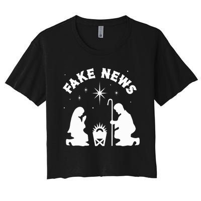 Anti Christmas Religion Atheist Fake News Nativity Scene  Women's Crop Top Tee