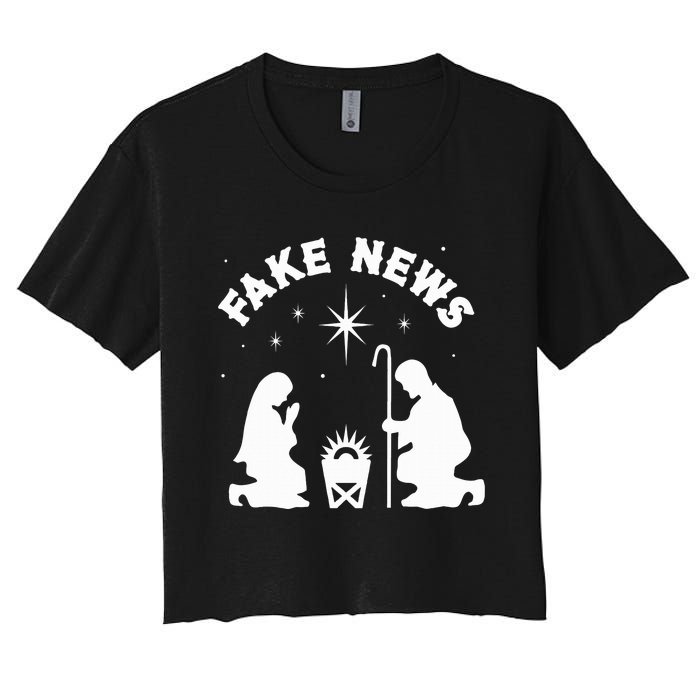 Anti Christmas Religion Atheist Fake News Nativity Scene  Women's Crop Top Tee