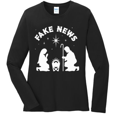 Anti Christmas Religion Atheist Fake News Nativity Scene  Ladies Long Sleeve Shirt