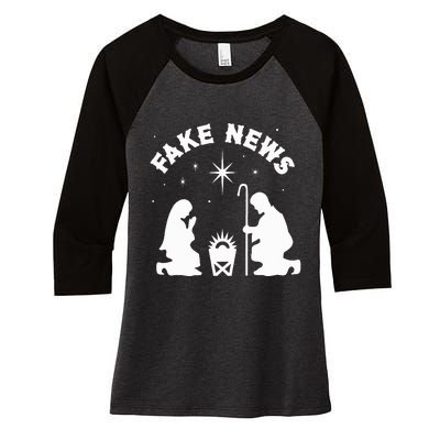 Anti Christmas Religion Atheist Fake News Nativity Scene  Women's Tri-Blend 3/4-Sleeve Raglan Shirt