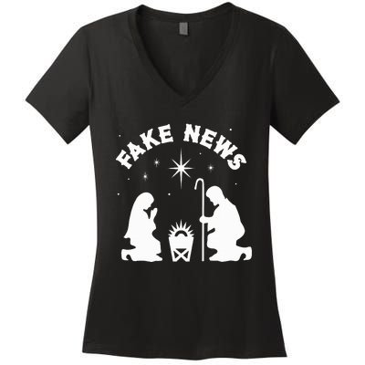 Anti Christmas Religion Atheist Fake News Nativity Scene  Women's V-Neck T-Shirt