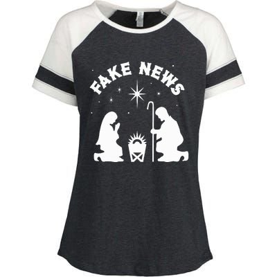 Anti Christmas Religion Atheist Fake News Nativity Scene  Enza Ladies Jersey Colorblock Tee