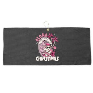 Aloha Christmas Retro Pink Santa Surfing Mele Kalikimaka Large Microfiber Waffle Golf Towel