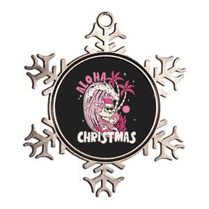 Aloha Christmas Retro Pink Santa Surfing Mele Kalikimaka Metallic Star Ornament